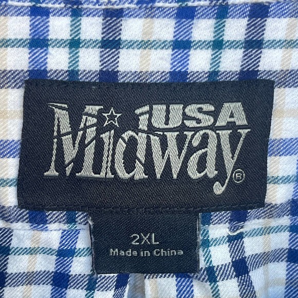 Midway USA Flannel Shirt Mens 2X XXL Blue White Button Up‎ Long Sleeve - Picture 4 of 10